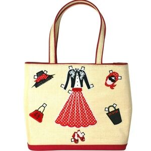 Lulu Guinness Paper Doll Raffia Tote Bag